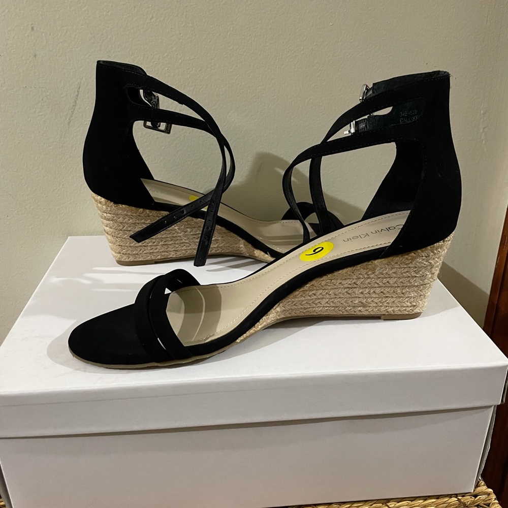 Calvin Klein Espadrille style wedge sandal in Black